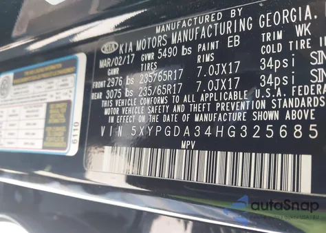 2017 Kia Sorento 2.4L Lx from USA, damaged, VIN 5XYPGDA34HG325685
